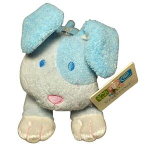 NWT 9" Plush Kids Preferred Blue Puppy Dog Rattle Toy Thank Heaven 2004 Satin
